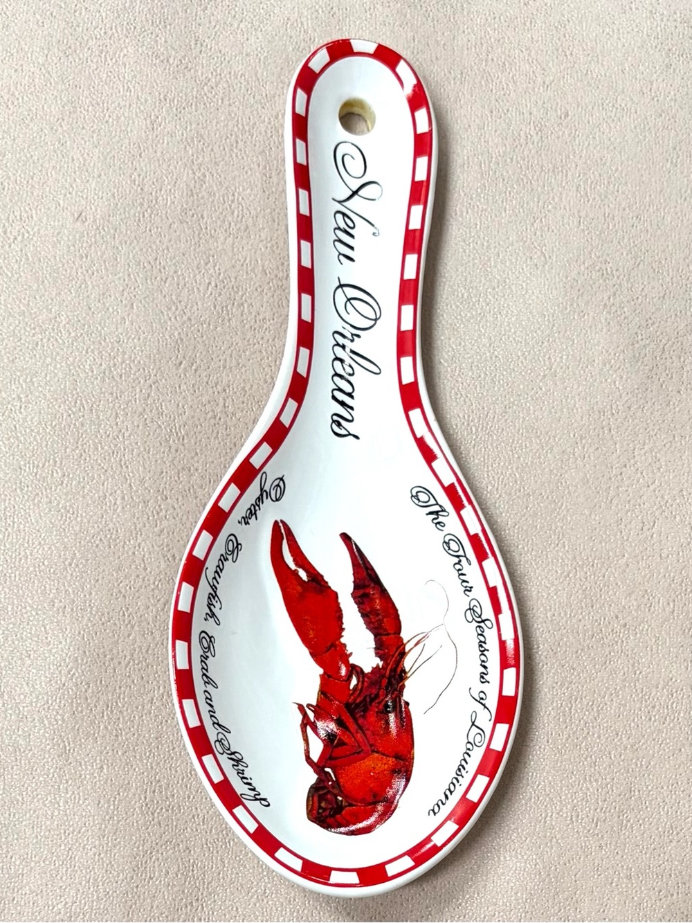 New Orleans Red Crawfish Lobster Ceramic Spoon Rest
